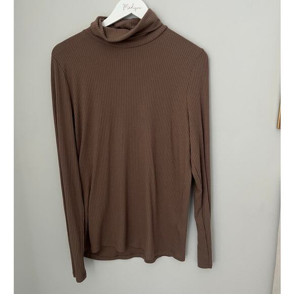 Madewell Ribbed Turtleneck Top Fitted Neutral Fall Castle Rock Womens Size XL - Picture 2 of 10